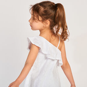 Robe asymétrique en broderie anglaise volantée fille 