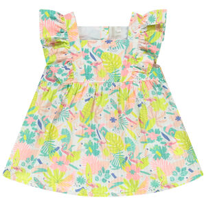 Tunique manches courtes volantées imprimé feuilles/flamants roses pour bébé fille 