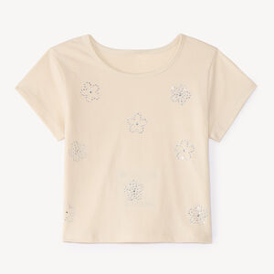 T-shirt met korte mouwen met strass bloemen voor meisjes 