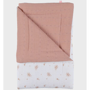 Deken wieg 75x100 mousseline bio Roze & Wit Vintage Flowers 