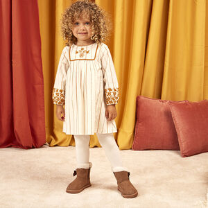 Robe manches longues à rayures brodées pour bébé fille 