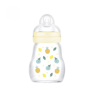 Biberon en verre tétine débit 1 0-6 mois 170 ml – Blanc 