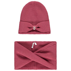 Set en tricot bonnet + snood à strass pour fille 