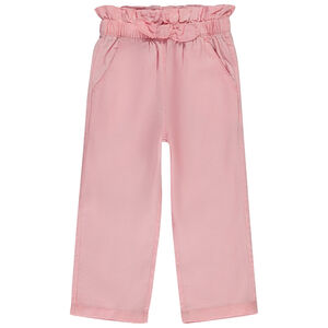 Brede effen broek met knoopeffect voor meisjes 