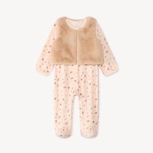 Velours slaapoutfit met vest voor baby meisje (afwerking varieert naargelang de leeftijd) 