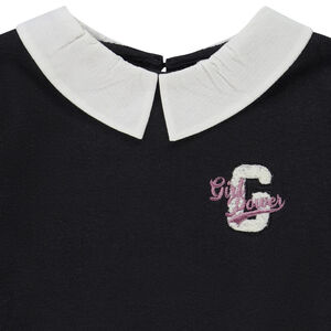 Pull bi-matière effet 2 en 1 à col claudine pour fille 