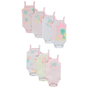 Lot de 7 bodies débardeurs motifs oiseaux tropicaux pour bébé fille 