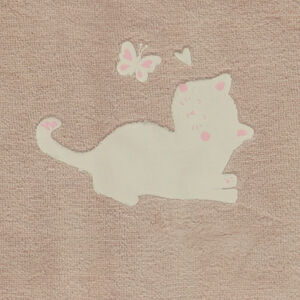 Pyjama van fluweel in effen beige met fantasiekat voor baby 