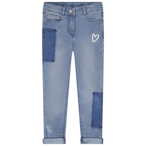 Jean slim en denim effet patchwork avec strass fille 