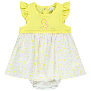 Robe 2 en 1 en jersey et voile de coton imprimé poussin pour bébé fille 