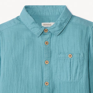 Overhemd met lange mouwen, effen kleur en borstzakje voor jongens 