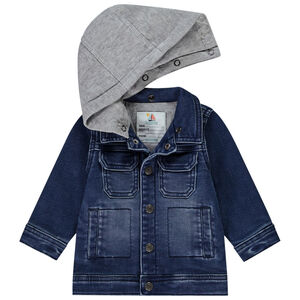 Jas worker in twee materialen met afneembare kap voor baby jongen 