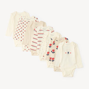 Set van 7 lange mouw baby meisjes rompers met tulpenpatroon 