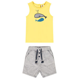 Set van 2 delen mouwloos shirt en bermuda met walvispatroon voor babyjongen 