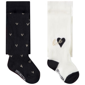 Set van 2 paren van dikke panty in jersey met hartenprint voor meisjes 