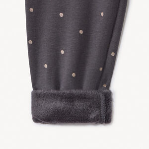 Lang onderbroek met sherpavoering, antraciet, met glinsterende stippenprint voor meisjes 