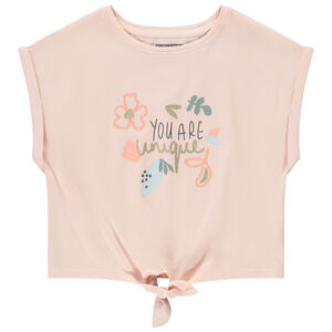 Korte mouwen T-shirt met doosvorm en knoop voor meisjes 