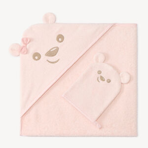 Set de bain cape + gant ourson bébé fille 