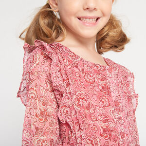 Jurk met lange mouwen in voile met bloemenprint voor meisjes 