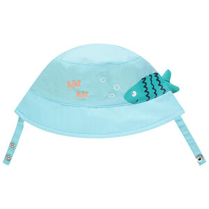 Zonnehoedje van canvas met vissenmotief in reliëf 