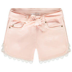 Short en jean avec détails brodés et ceinture à nouer pour fille 