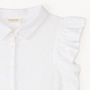 Chemise à manches courtes volantées nouée à la taille fille 