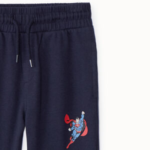 Sportbroek effen Super Man Warner voor jongens marineblauw met print 