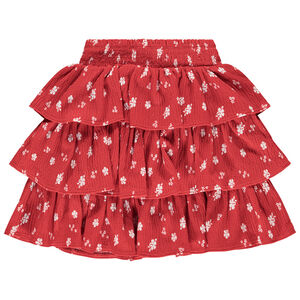 Korte rok in mesh fochette geperforeerd bedrukt met volantjes voor meisjes 