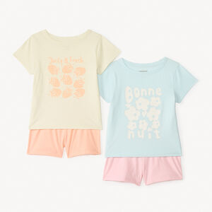 Set van 2 fantasie pyjama's voor meisjes, 2-delig: t-shirt + short. 