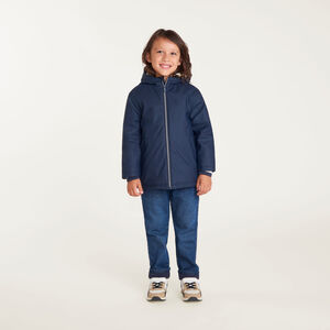 Jongens parka van rubber, gevoerd met microfleece en met capuchon. 