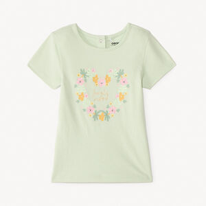 T-shirt met korte mouwen en fantasiedruk met glitters voor meisjesbaby's. 