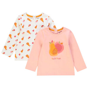 Set van 2 bedrukte T-shirts met lange mouwen, voor baby meisjes 