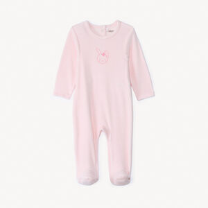 Dors-bien en velours uni avec broderie pour bébé fille  