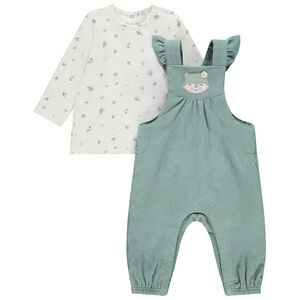 Ensemble 2 pièces avec salopette velours pour bébé fille 
