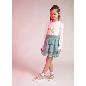 Korte rok van crepon met volants en print voor meisjes 