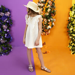 Robe de cérémonie en jacquard avec manches brodées pour fille 