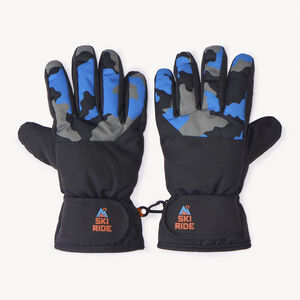 Skihandschoenen van stof met voering en camouflageprint jongens 