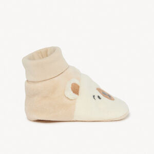 Pantoffels van fluweel met speelse beer voor baby 