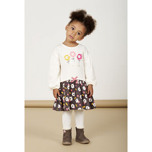 Robe manches longues 2 en 1 en molleton quilté imprimé fleuri pour bébé fille 