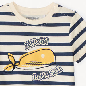 Korte mouwen maritiem T-shirt met walvisdruk voor babyjongen 