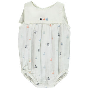 Romper met zeilbootjes en een zeemanskraag voor baby jongen 
