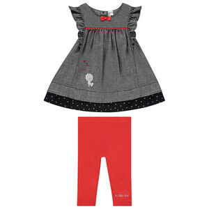 Setje van tuniek met decoratieve steek en effen legging 