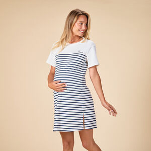 Nachthemd en voedingsshirt met korte mouwen en bijpassende body met lange mouwen, maritieme stijl 