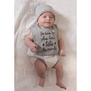 Bavoir "Je suis le plus beau bébé du monde" gris chiné 