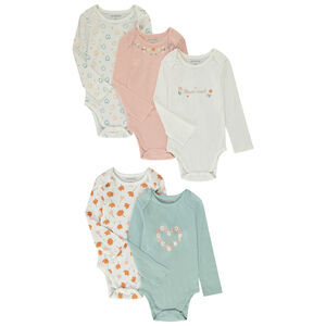 Lot de 5 bodies en rib fantaisie pour bébé fille 