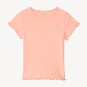 T-shirt manches courtes en maille côtelée uni broderie cœur pour fille 