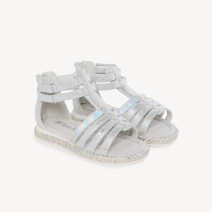 Zilveren textuur sandalen met rits en dubbele klittenband voor meisjes 