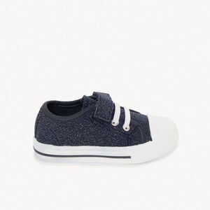 Lage sneakers in marineblauw met klittenband en elastieken voor baby meisjes. 