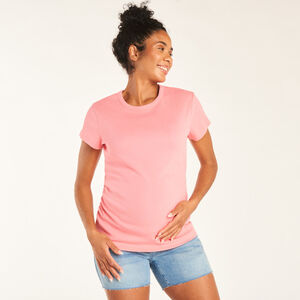 Korte mouw zwangerschapst-shirt met effen ribbelstof en plooien 