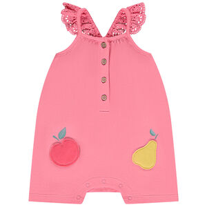 Combinaison courte avec bretelles volantées et brodées pour bébé fille 